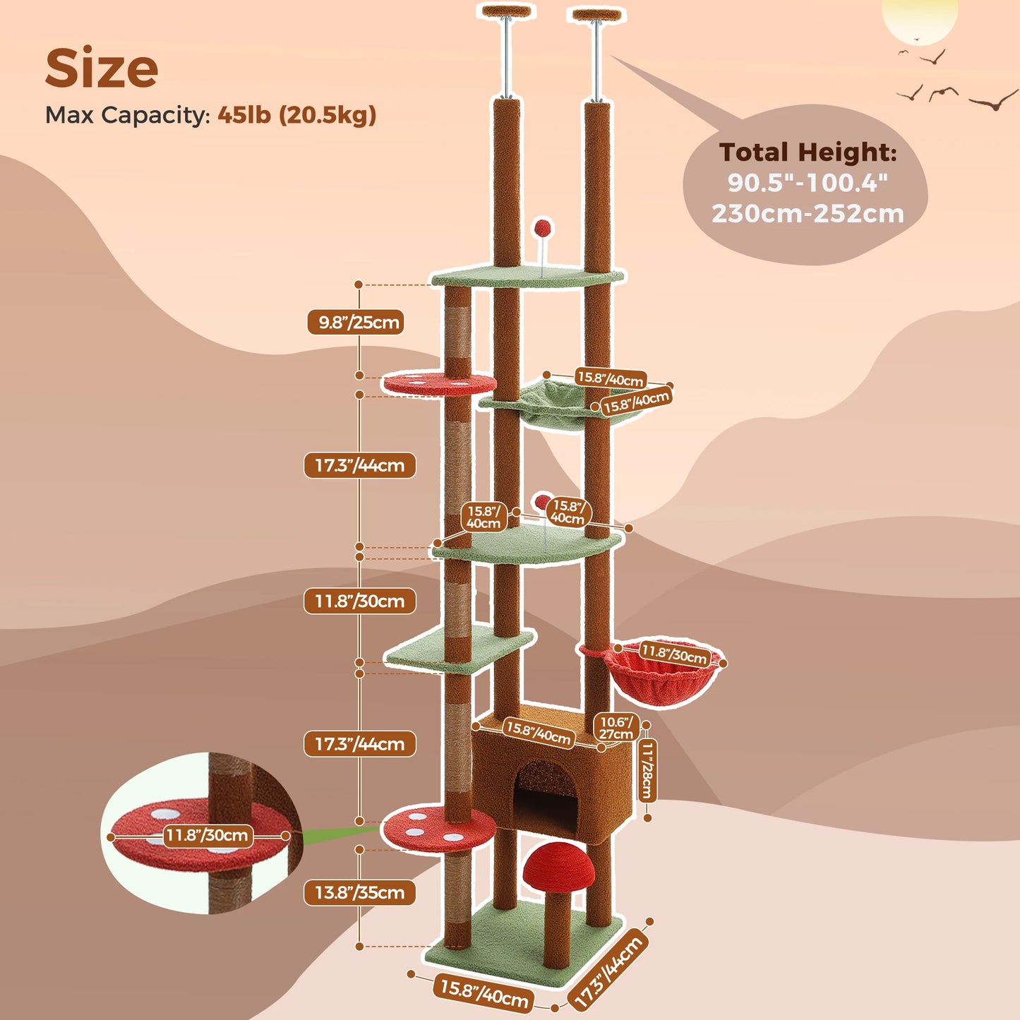 Cat Floor to Ceiling Adjustable Tower