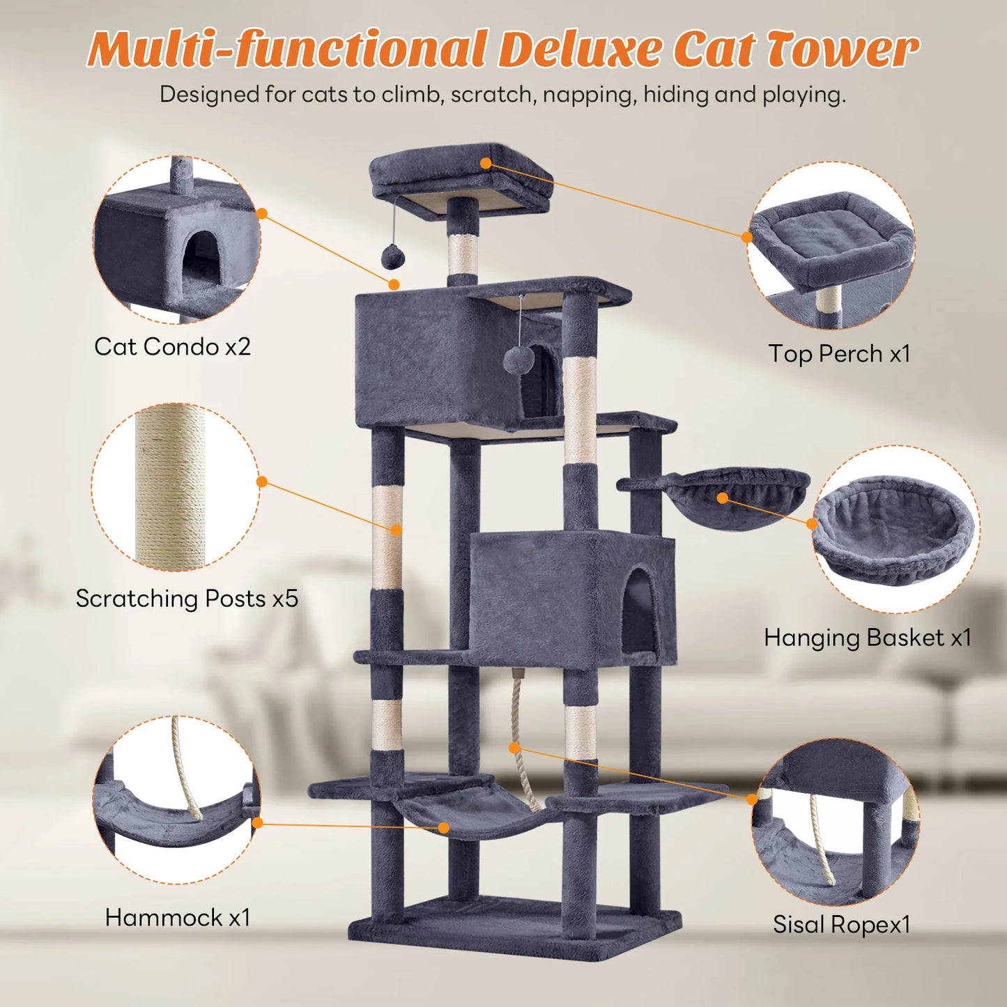 Cat Tree Tower Multi Level Cat Climbing Tower