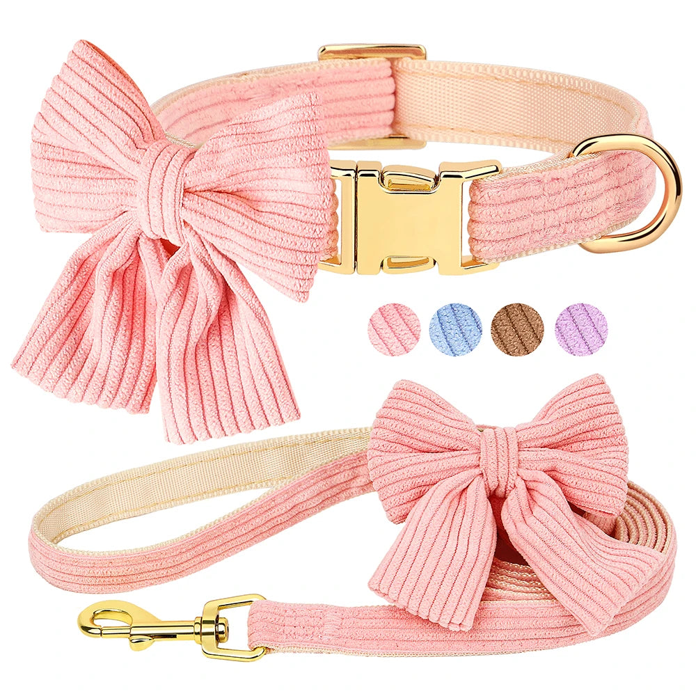 Cute Dog Collar Leash Set With Bowtie
