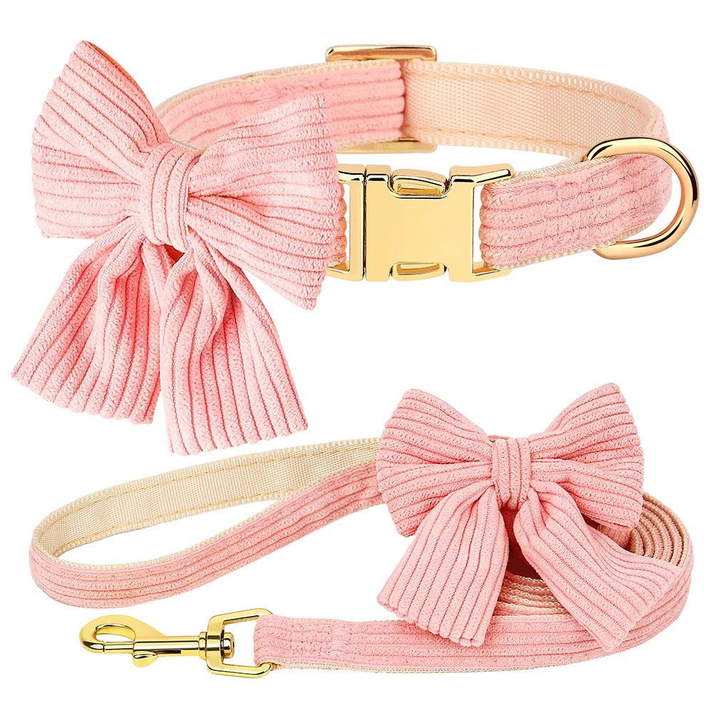 Cute Dog Collar Leash Set With Bowtie