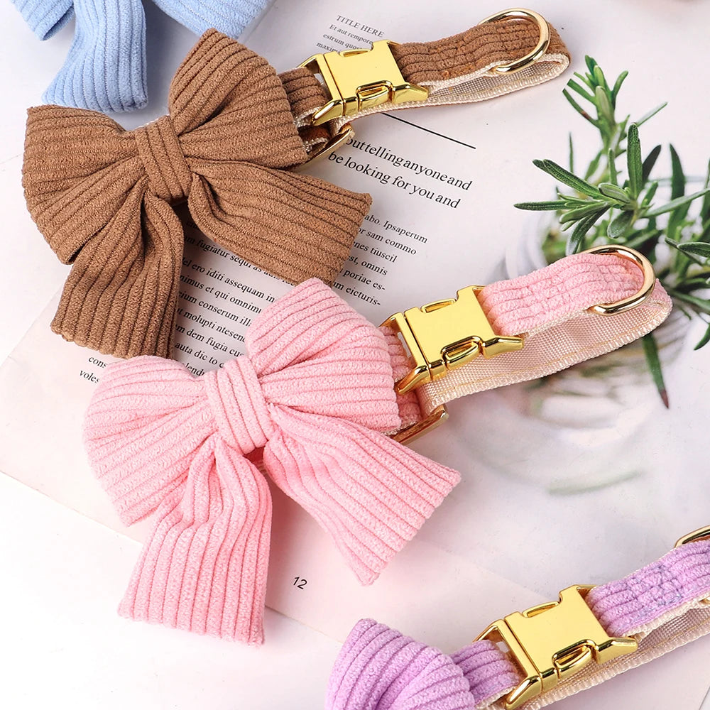 Cute Dog Collar Leash Set With Bowtie