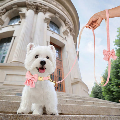 Cute Dog Collar Leash Set With Bowtie