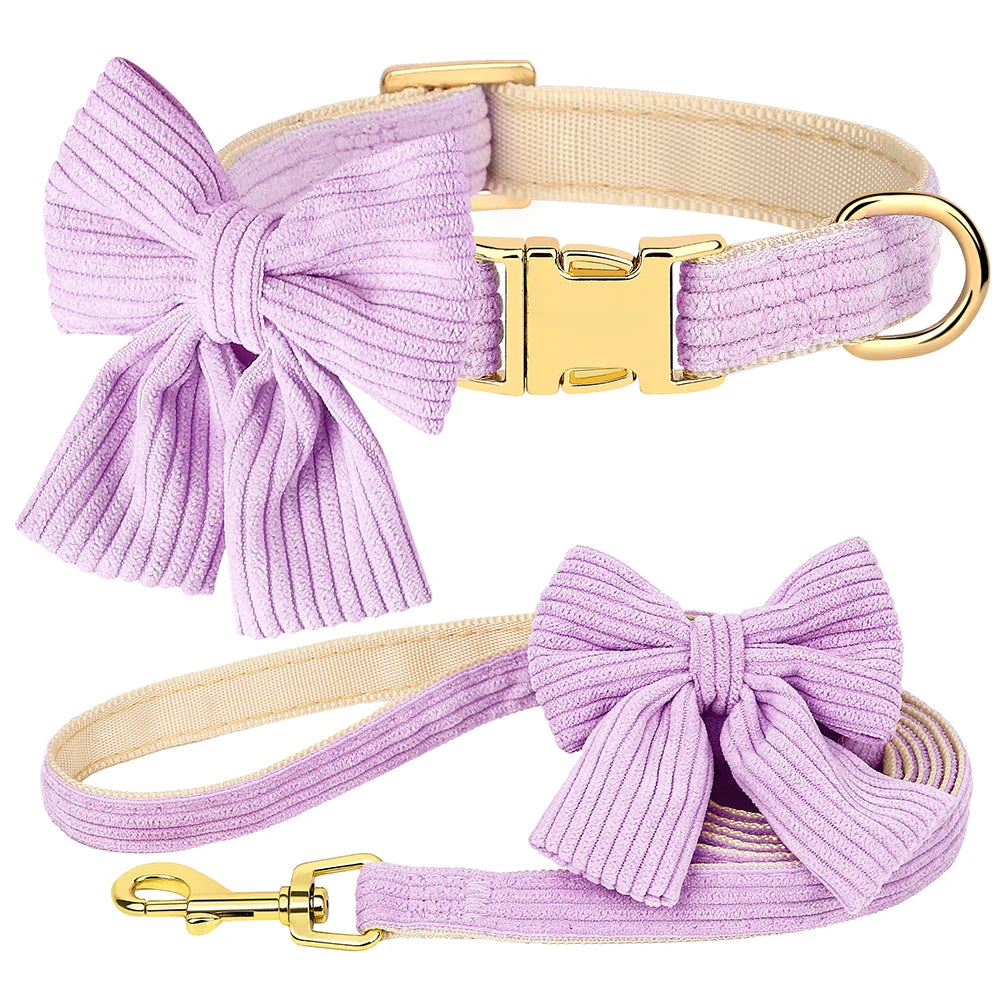 Cute Dog Collar Leash Set With Bowtie