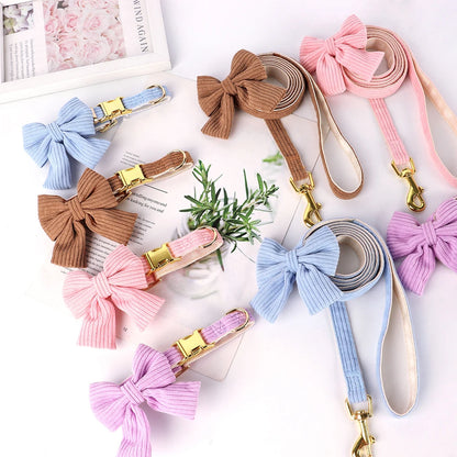 Cute Dog Collar Leash Set With Bowtie