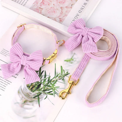 Cute Dog Collar Leash Set With Bowtie