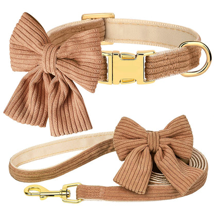 Cute Dog Collar Leash Set With Bowtie