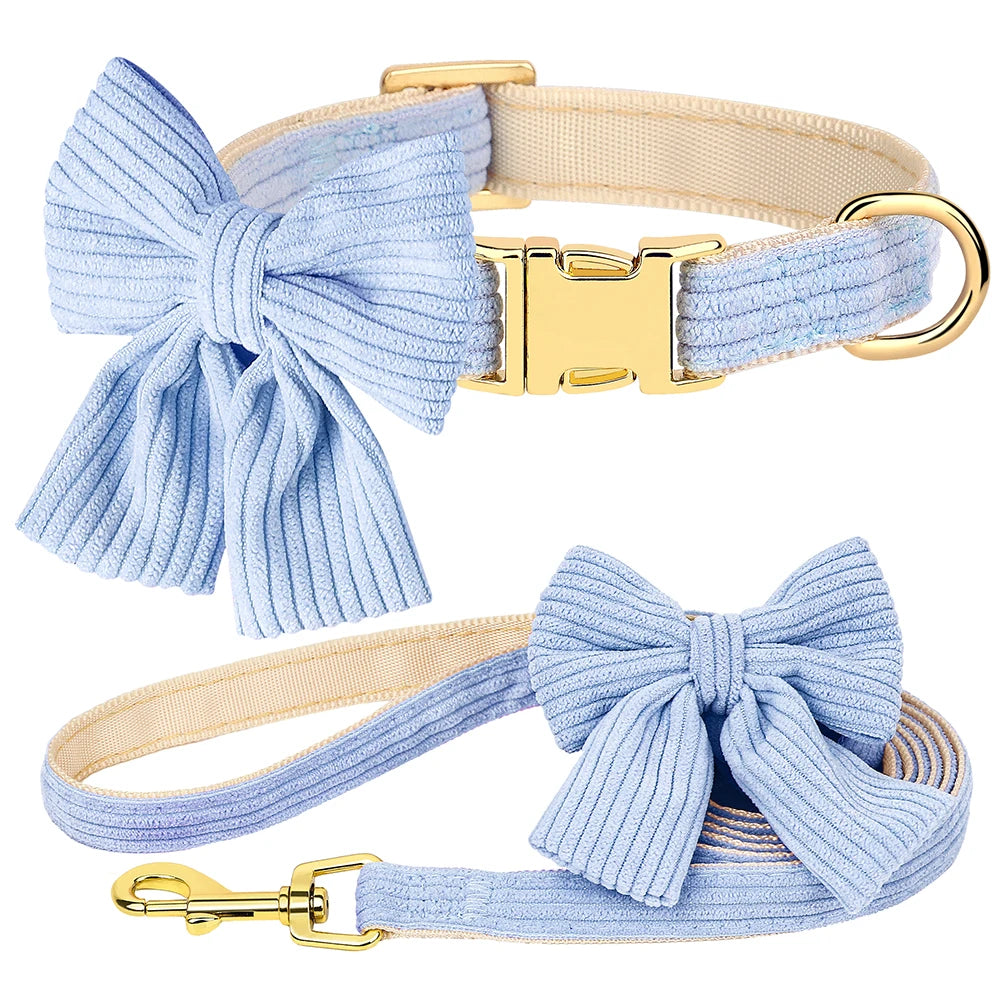 Cute Dog Collar Leash Set With Bowtie