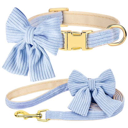 Cute Dog Collar Leash Set With Bowtie